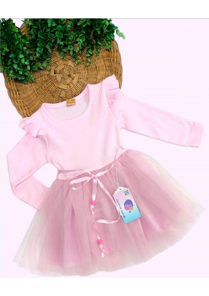 Kız Çocuk Tül Pamuklu Uzun Kol Özel Gün Doğum Günü Günlük Prenses Elbise