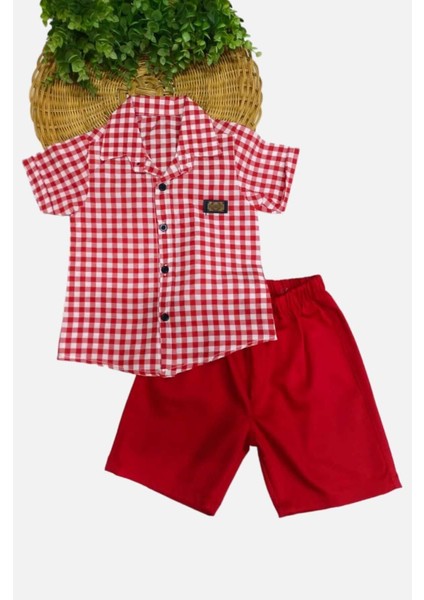 Erkek Çocuk Pitikareli Yazlık Kısa Kollu Gömlek Saten Şortlu 2li Takım Bayramlık Takım (Tam Kalıp) modelleri