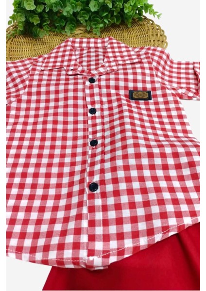 Erkek Çocuk Pitikareli Yazlık Kısa Kollu Gömlek Saten Şortlu 2li Takım Bayramlık Takım (Tam Kalıp) fırsatları