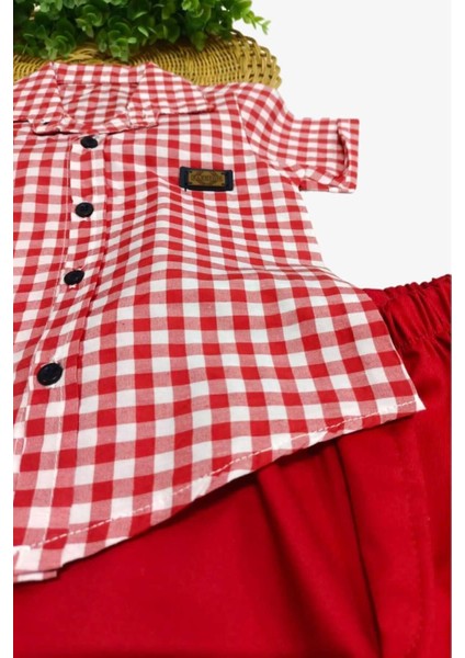 Erkek Çocuk Pitikareli Yazlık Kısa Kollu Gömlek Saten Şortlu 2li Takım Bayramlık Takım (Tam Kalıp) indirimleri