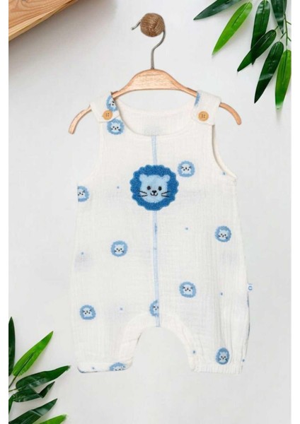 Erkek Bebek Müslin Tulum Aslan Nakışlı Alttan Çıtçıtlı 0-3-6-9-12AYLIK %100 Pamuk