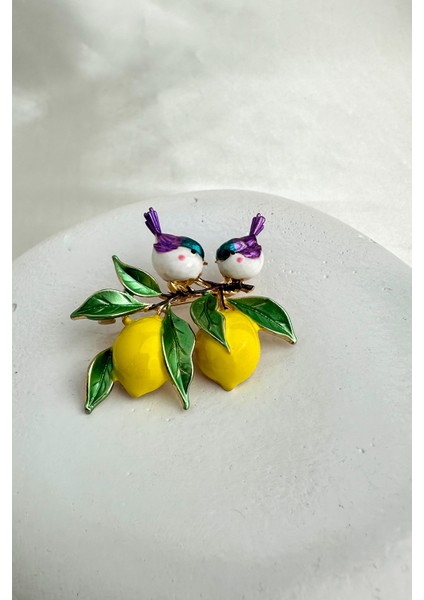 Sarı Limon ve Yaprak Detay Kuşlar Broş (4cm) fiyatları