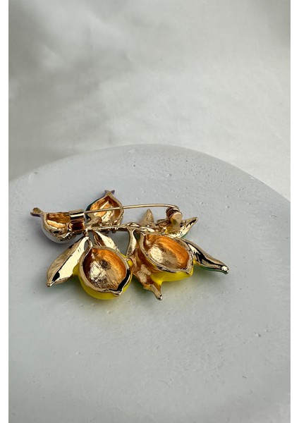 Sarı Limon ve Yaprak Detay Kuşlar Broş (4cm) modelleri