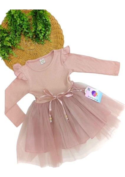 Kız Çocuk Tül Pamuklu Uzun Kol Özel Gün Doğum Günü Günlük Prenses Elbise