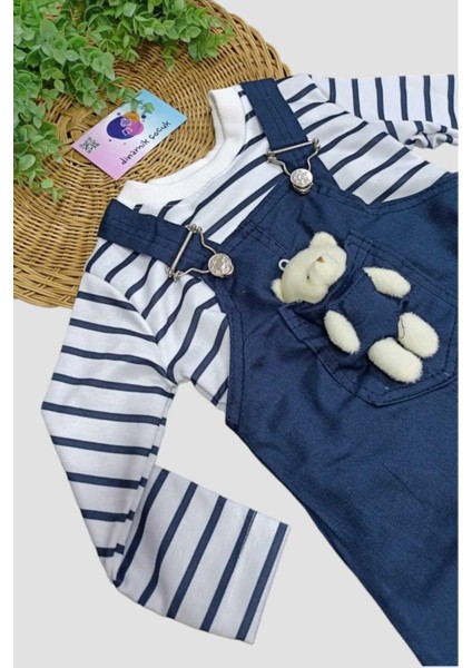 Kız Çocuk Çizgili Badili + Ayıcıklı Jile Likralı Esnek Elbise 2'li Takım Ayarlanabilir Askılıklı fiyatları