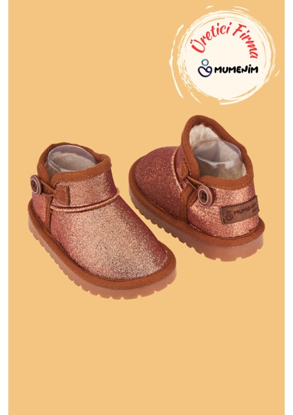 Aurora Kız Çocuk Bebek Simli Kışlık Taba Günlük Bot - Ortopedik Kaymaz Taban Sıcak Tutan Rahat Bot