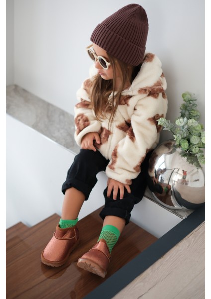 Aurora Kız Çocuk Bebek Simli Kışlık Taba Günlük Bot - Ortopedik Kaymaz Taban Sıcak Tutan Rahat Bot