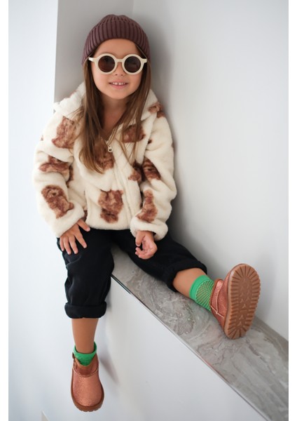 Aurora Kız Çocuk Bebek Simli Kışlık Taba Günlük Bot - Ortopedik Kaymaz Taban Sıcak Tutan Rahat Bot