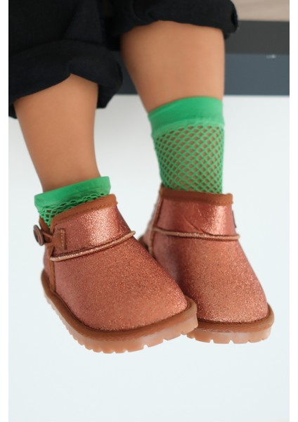 Aurora Kız Çocuk Bebek Simli Kışlık Taba Günlük Bot - Ortopedik Kaymaz Taban Sıcak Tutan Rahat Bot