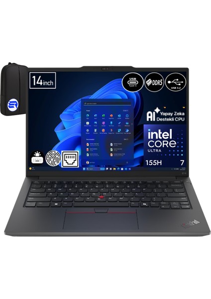 Thinkpad E14 Gen 6 21M7008VTXEP8 Ultra 7-155H 16GB Ram 2tb SSD WIN11 Pro 14" Wuxga + Elektropasaj Çanta