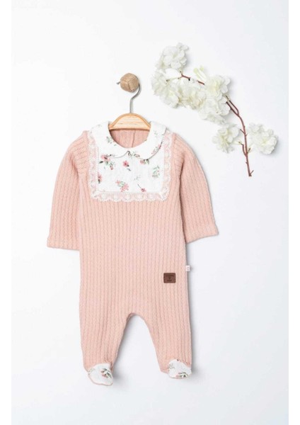 Kız Bebek Patikli Desenli Triko Tulum Alttan Çıtçıtlı Çiçek Müslin Önlü Nakışlı Yenidoğan 0-12AYLIK fiyatları
