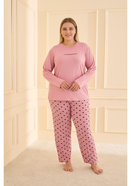 Kadın Milan Battal Bisiklet Yaka Pijama Takım | Pudra 50802-2423