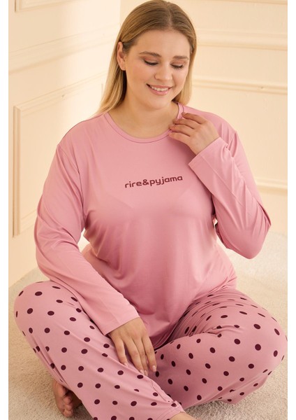 Kadın Milan Battal Bisiklet Yaka Pijama Takım | Pudra 50802-2423 modelleri