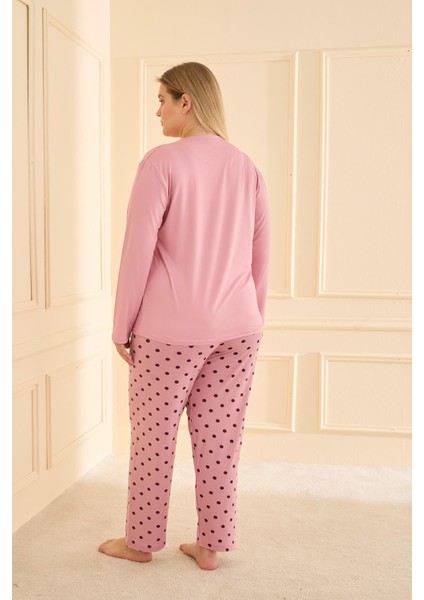 Kadın Milan Battal Bisiklet Yaka Pijama Takım | Pudra 50802-2423 fırsatları