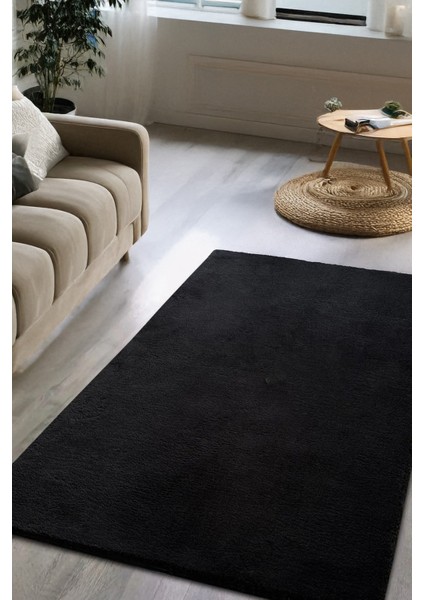 Yumuşak Modern Peluş Kaymaz Salon Oturma Çocuk Yatak Odası Mutfak Antre Siyah