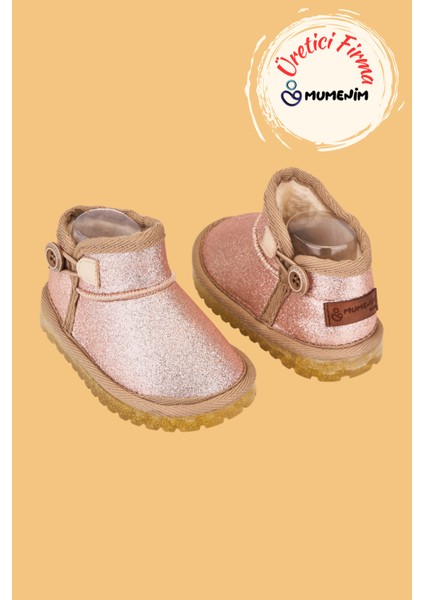 Aurora Kız Çocuk Bebek Simli Kışlık Taba Günlük Bot - Ortopedik Kaymaz Taban Sıcak Tutan Rahat Bot