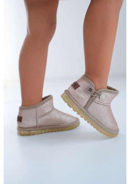 Aurora Kız Çocuk Bebek Simli Kışlık Taba Günlük Bot - Ortopedik Kaymaz Taban Sıcak Tutan Rahat Bot