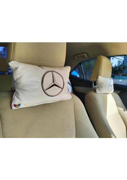 Mercedes Logo Baskılı Tüm Modellere Uyumlu Araç Boyun Yastığı, Baby Face Kumaş