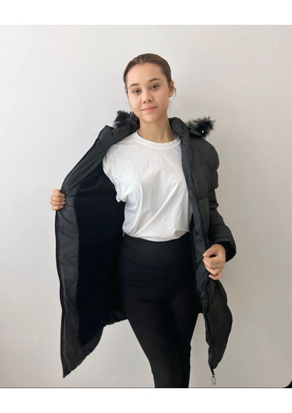 Peluş Astarlı Çıkarılabilen Kapüşnlu Kız Çocuk Mont modelleri