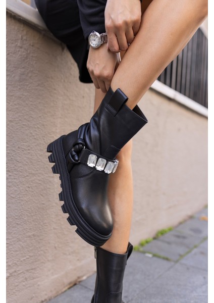 Dady Kadin Siyah Siyah Taş Gercek Deri Postal Bot fiyatları