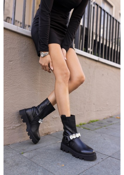 Dady Kadin Siyah Siyah Taş Gercek Deri Postal Bot modelleri