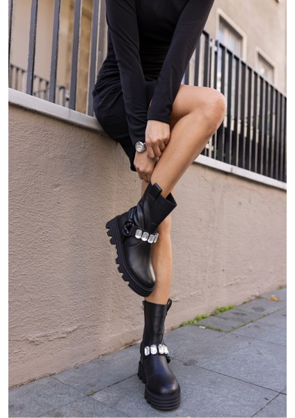 Dady Kadin Siyah Siyah Taş Gercek Deri Postal Bot fırsatları