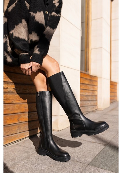 Raye Kadın Siyah Gercek Deri Lastıkli Çizme fiyatları