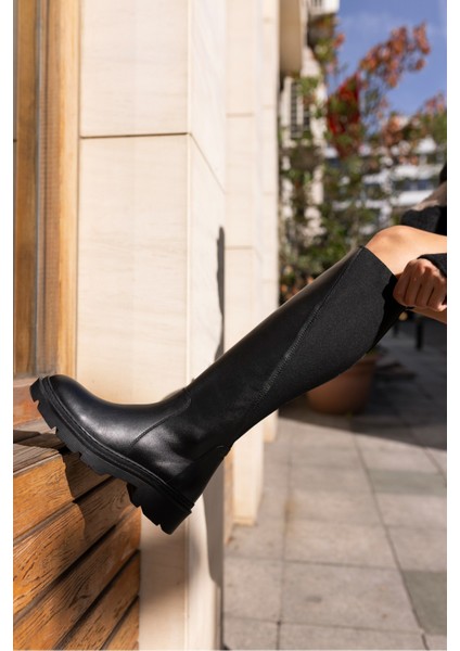 Raye Kadın Siyah Gercek Deri Lastıkli Çizme indirimleri