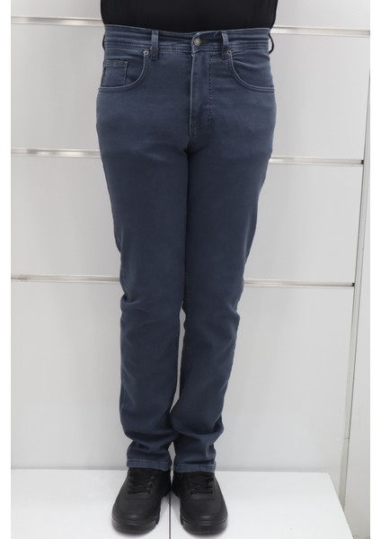 Fistan Store Erkek Koyu Mavi Yüksek Bel Rahat Kesim Boru Paça Jean Pantolon