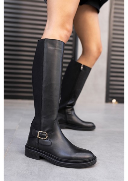 Toby Kadın Siyah Gercek Deri Lastik Detayli Çizme fiyatları