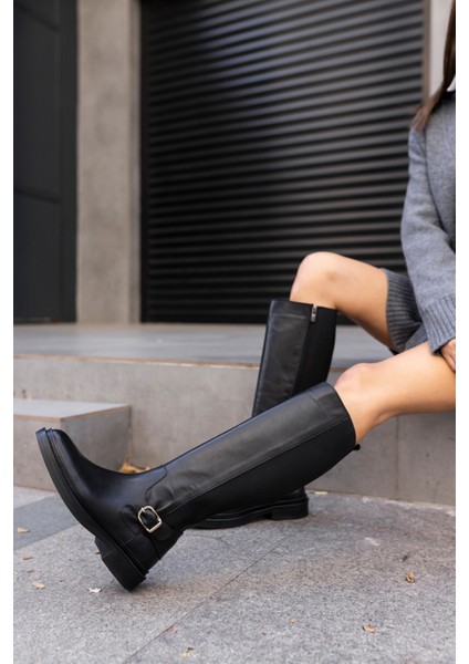 Toby Kadın Siyah Gercek Deri Lastik Detayli Çizme indirimleri