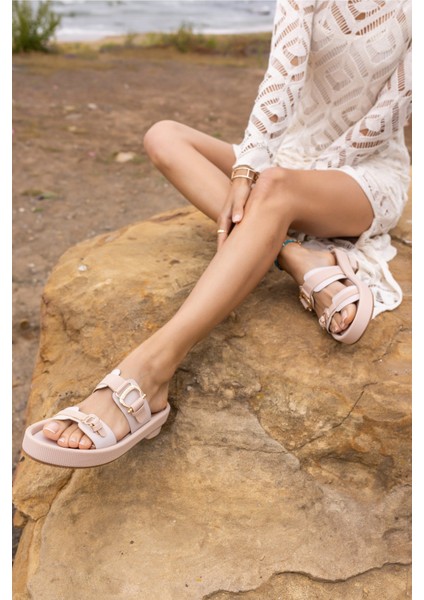 Leroy Kadın Siyah Taş Bant Fusped Taban Terlık