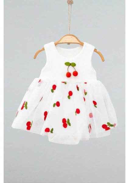 Kirazlı Desenli Tüllü Elbise Üstü Fitilli Kolsuz Yazlık Alttan Çıtçıtlı Bodyli Kız Çocuk fiyatları