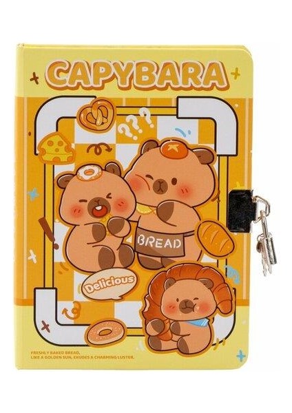 Capybara Karton Kapak Hatıra ve Not Defteri Günlük Kilitli 17,5 x 13 cm Çizgili 112 Yaprak (GN640)