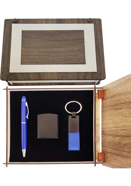 Mdb Özel Ahşap Kutulu Lacivert Kalem Anahtarlık ve Çakmak Set fiyatları