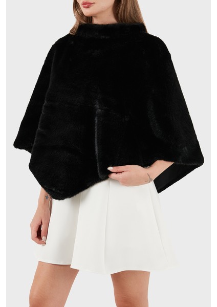 Shaida Comfort Fit Bisiklet Yaka Yumuşak Dokulu Peluş Panço AW5411POL03 Bayan Panço AW5411 POL03 Bla