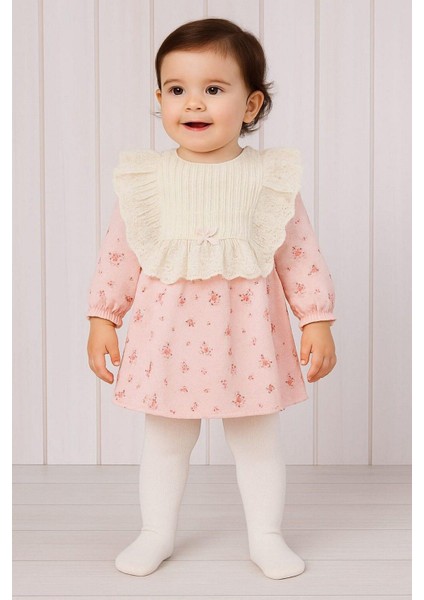 Kız Bebek Dantel Yaka Detaylı Vintage Çiçek Desenli Elbise Mevsimlik Şık Model 3-6-9-12-18-24AY fiyatları