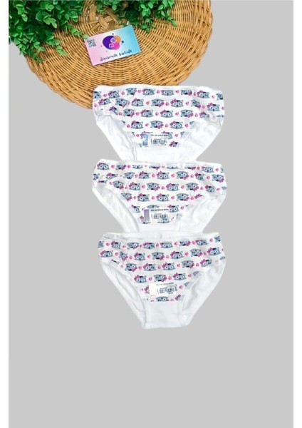 Kız Çocuk Kedili 3'lü Slip Külot Takımı Renkli modelleri