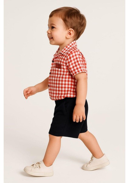 Erkek Çocuk Pitikareli Yazlık Kısa Kollu Gömlek Saten Şortlu 2li Takım Bayramlık Takım (Tam Kalıp) fiyatları