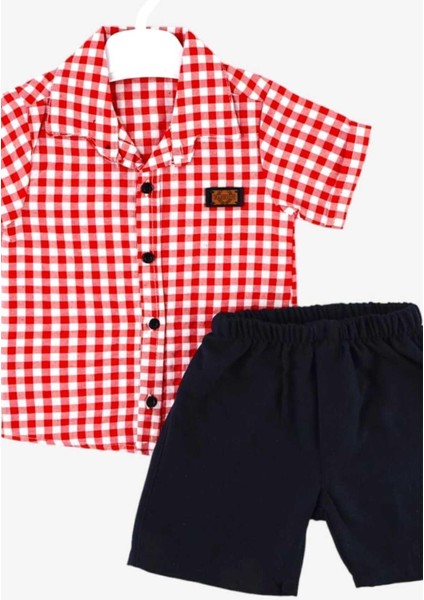 Erkek Çocuk Pitikareli Yazlık Kısa Kollu Gömlek Saten Şortlu 2li Takım Bayramlık Takım (Tam Kalıp) fırsatları
