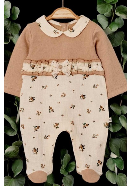 Fırfırlı Fiyonklu Bebe Yaka Patikli Tulum 0-12AY Alttan Çıt Çıtlı fiyatları