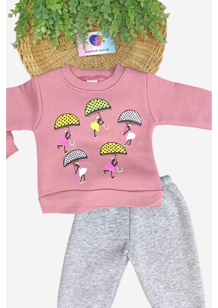 Kız Çocuk Baskılı 3iplik Şardonlu Mevsimlik Alt Üst 2li Uzun Kollu Takım Kışlık fiyatları