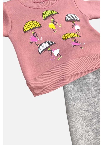 Kız Çocuk Baskılı 3iplik Şardonlu Mevsimlik Alt Üst 2li Uzun Kollu Takım Kışlık fırsatları