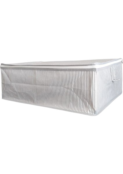 5'li Gri Çizgili Büyük Baza Altı & Çekyat Tipi Tela Hurç 65X45X22 cm – Fermuarlı Saklama ve Düzenleme Hurcu