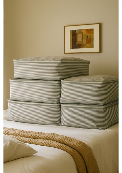 5'li Gri Çizgili Büyük Baza Altı & Çekyat Tipi Tela Hurç 65X45X22 cm – Fermuarlı Saklama ve Düzenleme Hurcu fırsatları