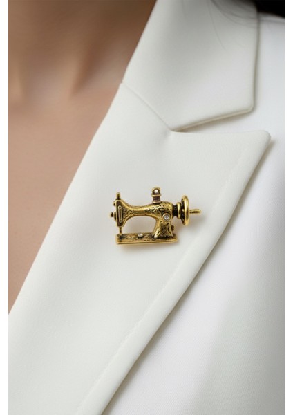 Altın Rengi Terzi Dikiş Makinesi Broş (3cm)