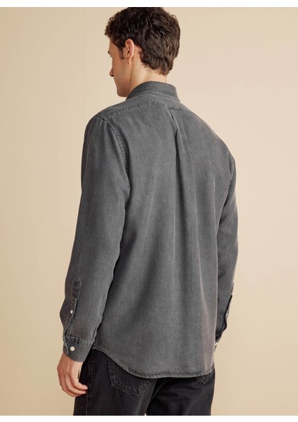 Regular Fit Düğmeli Yaka Antrasit Erkek Gömlek BBFW25MSH015 indirimleri