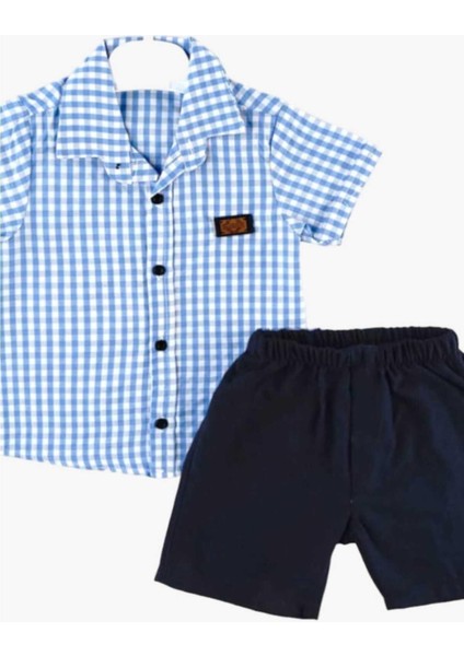 Erkek Çocuk Pitikareli Yazlık Kısa Kollu Gömlek Saten Şortlu 2li Takım Bayramlık Takım (Tam Kalıp) fırsatları