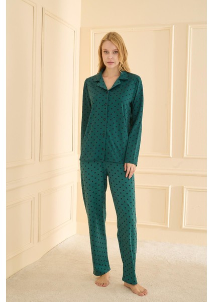 Kadın Sandy Genç Önden Düğmeli Pijama Takımı | Yeşil 19103-561