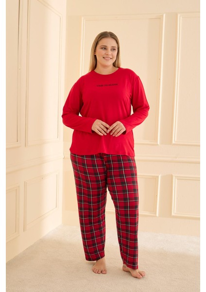 Kadın Milan Battal Bisiklet Yaka Pijama Takım | Kırmızı 50802-2404